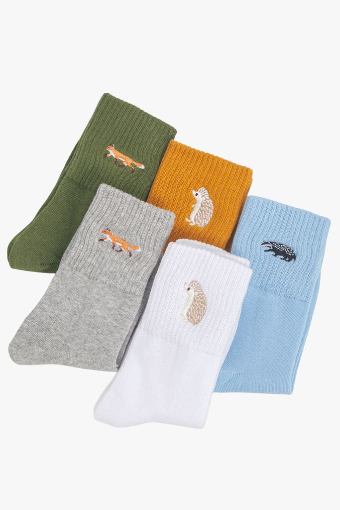 womens-woodland-animals-embroidered-cotton-ankle-socks-5-pack-multipack