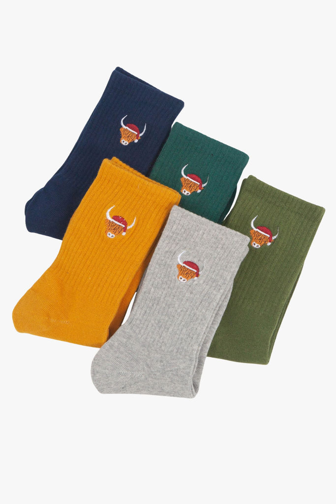 mens-highland-cow-santa-embroidered-cotton-socks-5-pack-multipack