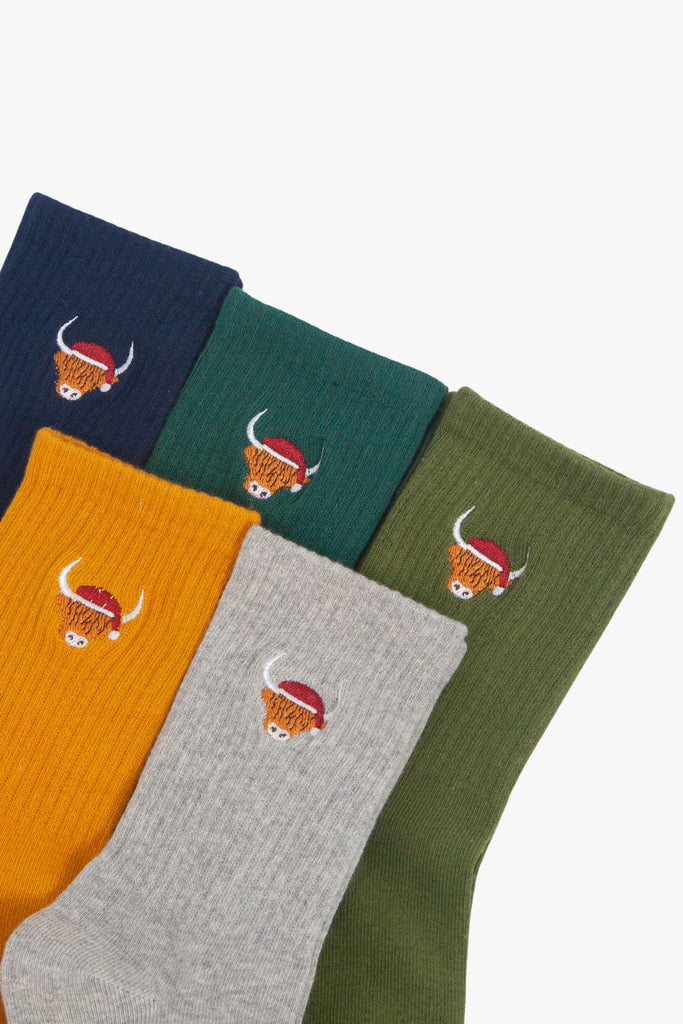 mens-highland-cow-santa-embroidered-cotton-socks-5-pack-multicoloured