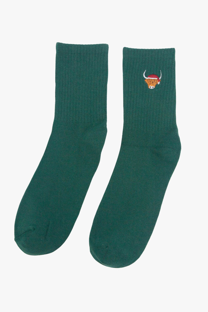 mens-highland-cow-santa-embroidered-cotton-socks-5-pack-teal