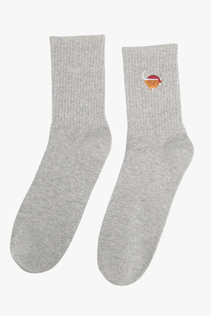 mens-highland-cow-santa-embroidered-cotton-socks-5-pack-grey