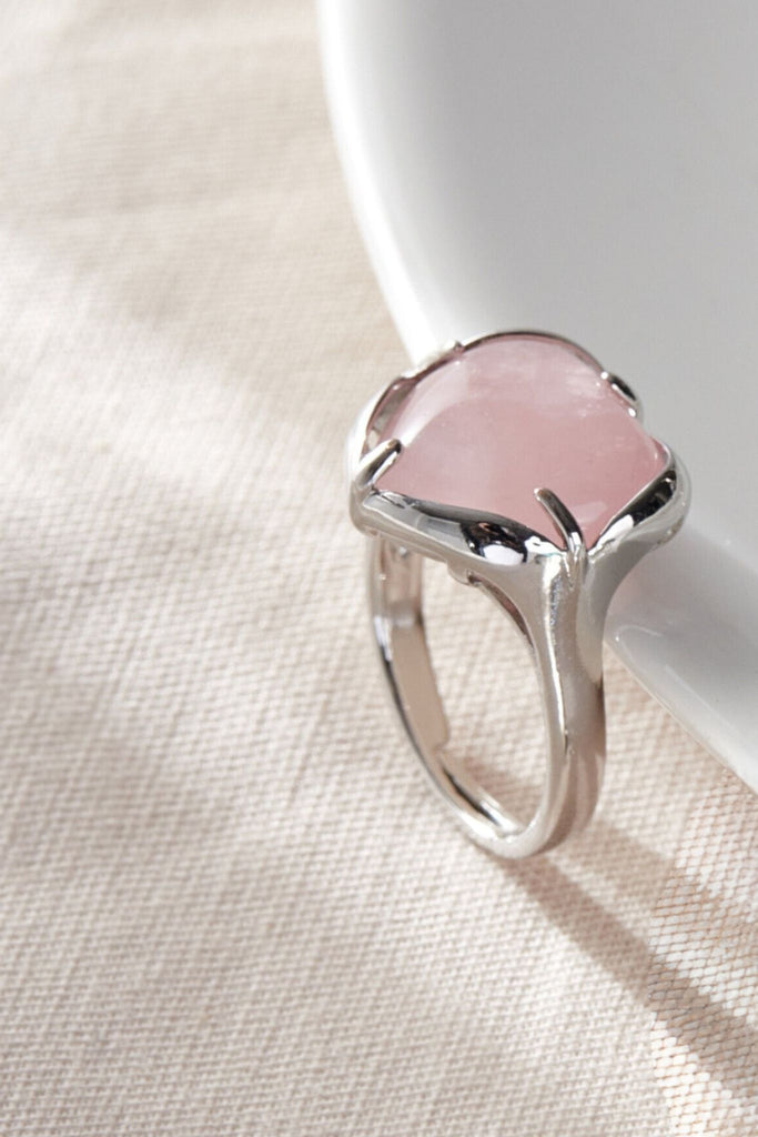 close up of the pink crystal heart ring