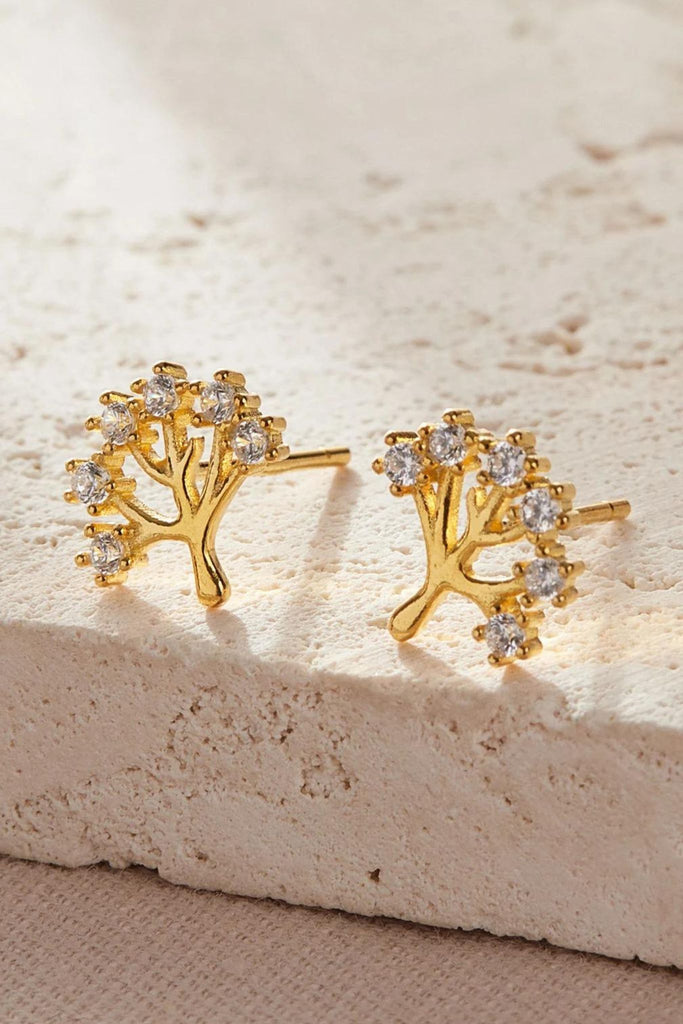 close up of the gold plated silver tree of life stud earrings