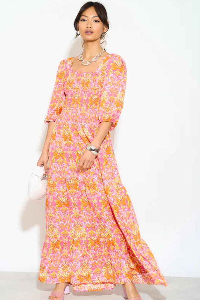 tiered-maxi-milkmaid-dress-pink-fleur-de-lis-1