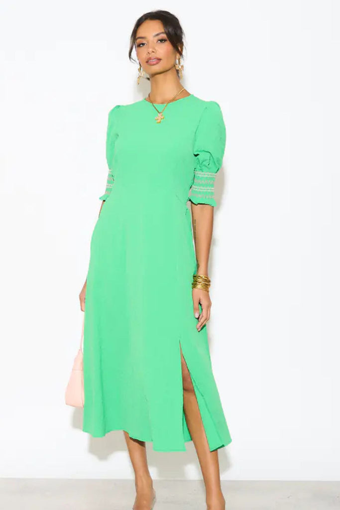 puff-sleeve-midaxi-tea-dress-green-1