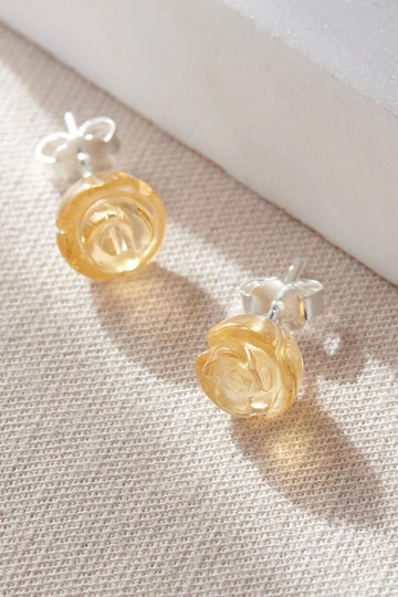 yellow citrine rose stud earrings mounted on s925 sterling silver pins 