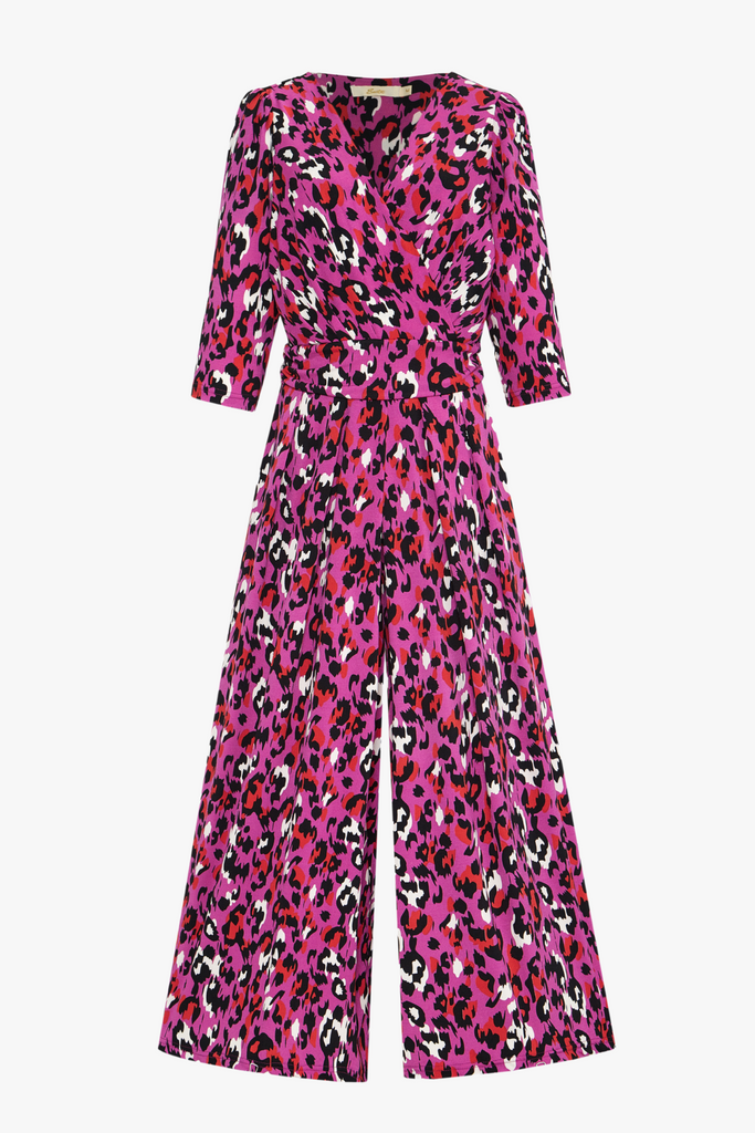 vibrant pink cropped wide leg jumpsuit