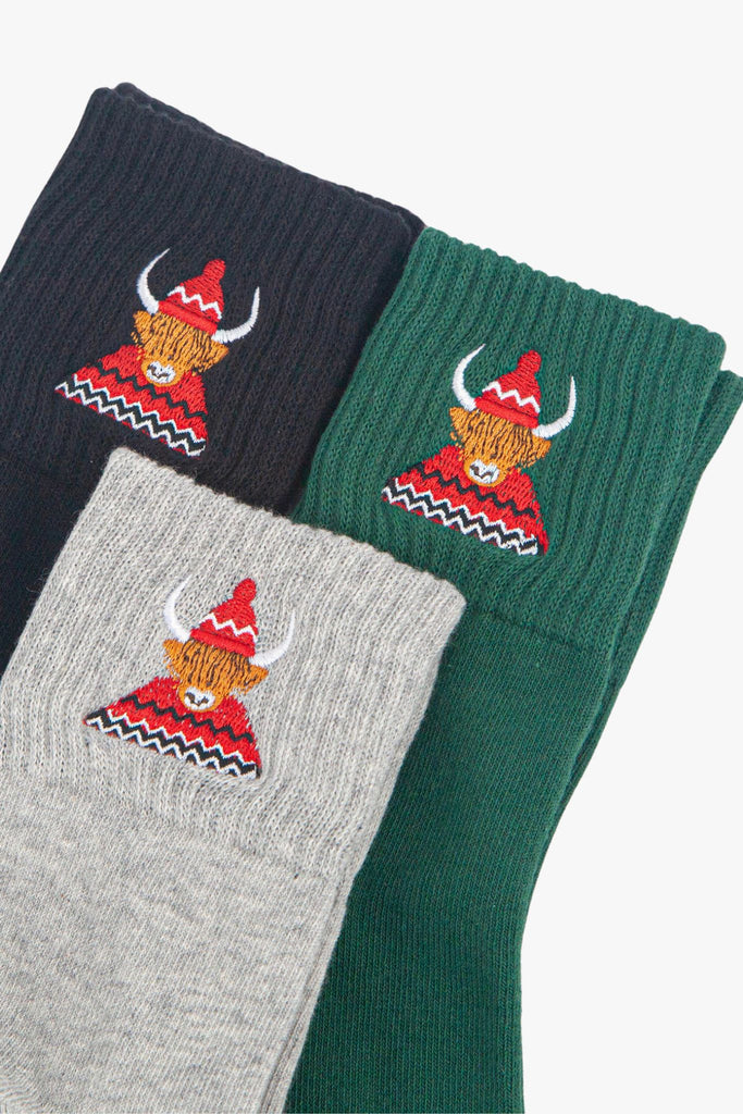 womens-highland-cow-embroidered-cotton-ankle-socks-3-pack-multicoloured