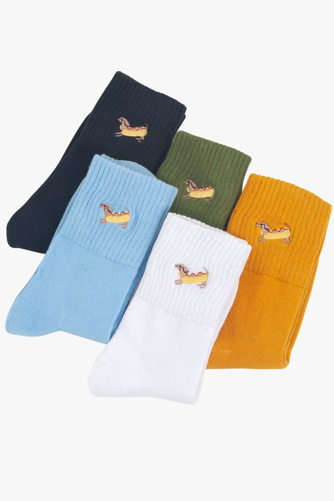 womens-hot-dog-embroidered-cotton-ankle-socks-5-pack-multipack