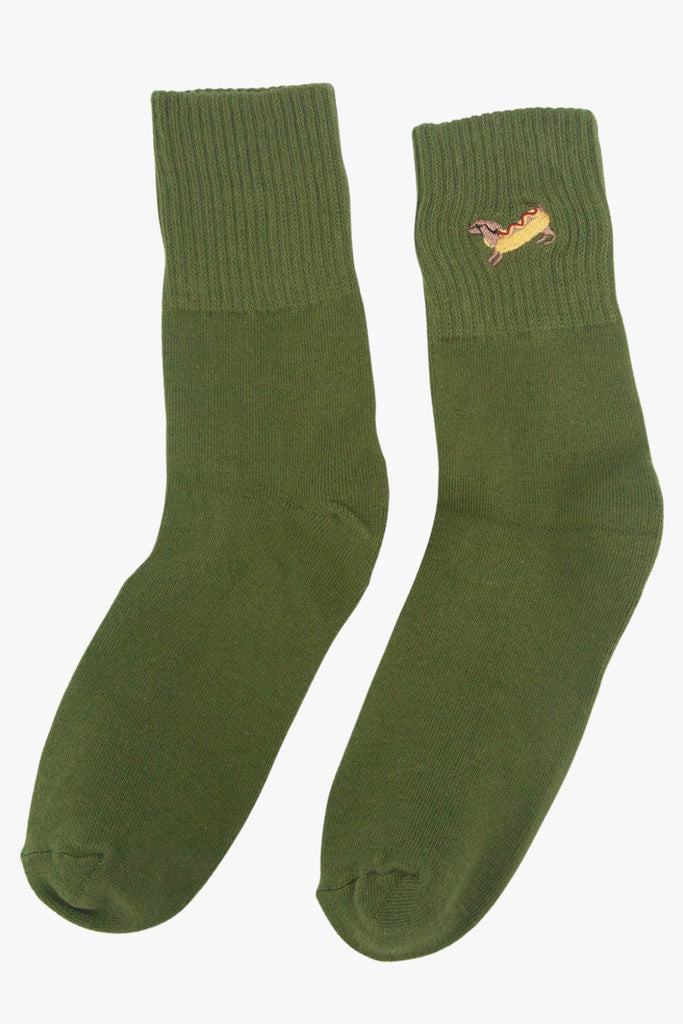 womens-hot-dog-embroidered-cotton-ankle-socks-5-pack-green