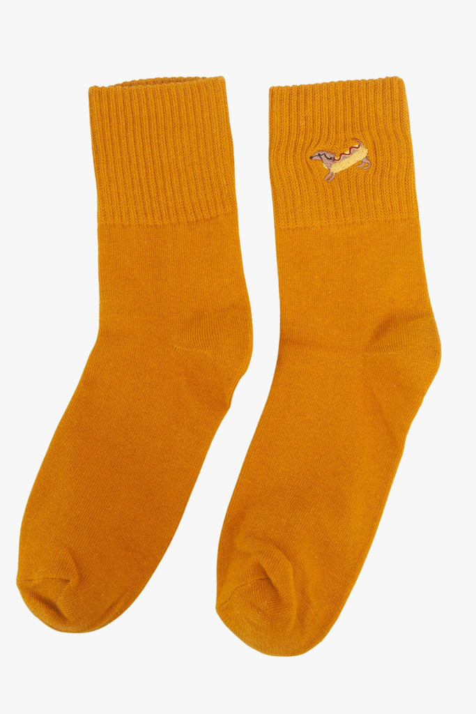 womens-hot-dog-embroidered-cotton-ankle-socks-5-pack-mustard