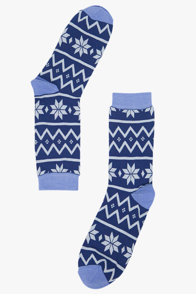 blue and white fair isle print bamboo socks