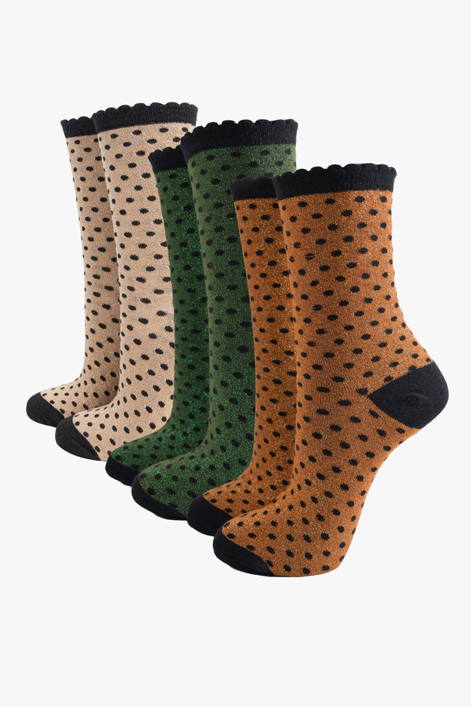 womens-polka-dot-glitter-socks-pumpkin-khaki-3-pack-multipack