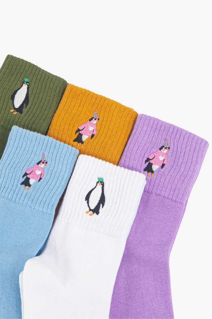 womens-party-penguins-embroidered-cotton-ankle-socks-5-pack-multipack