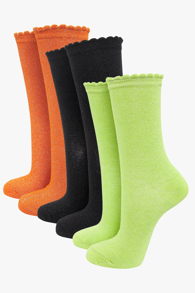 womens-glitter-socks-lime-black-orange-3-pack-multipack