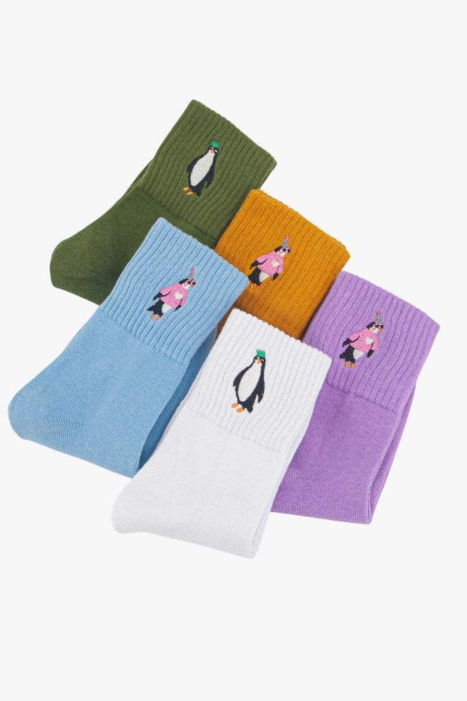 womens-party-penguins-embroidered-cotton-ankle-socks-5-pack-multicoloured