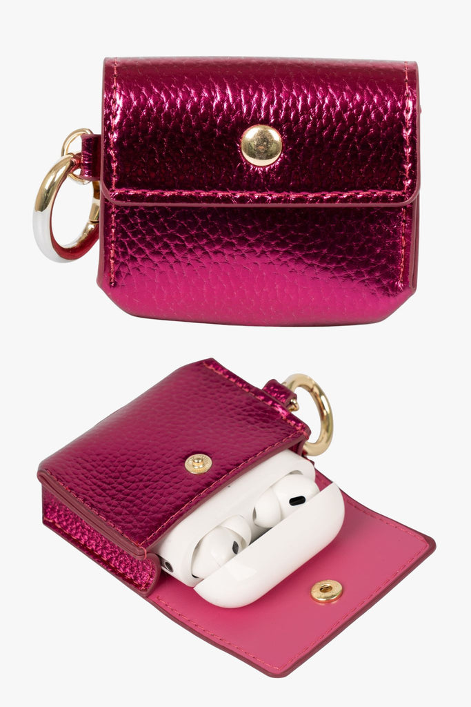 metallic-pink-faux-leather-half-moon-bag-earbuds-case-2-piece-set-inside-and-outside