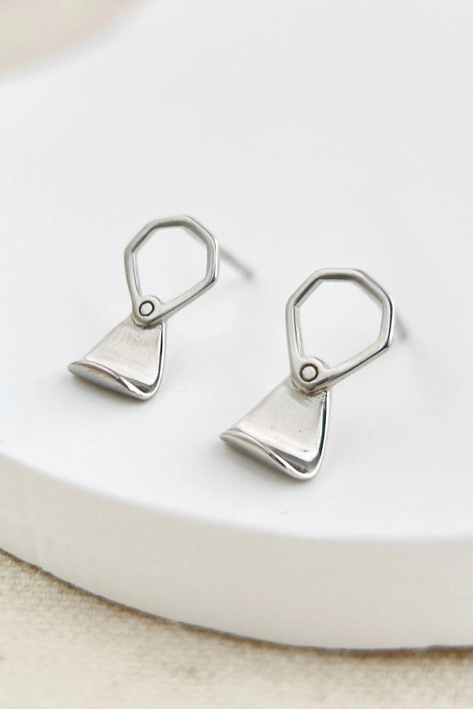 close up of the silver ring pull stud earrings