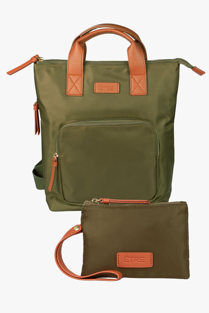 khaki-backpack-wristlet-purse-2-piece-set-rucksack-wallet