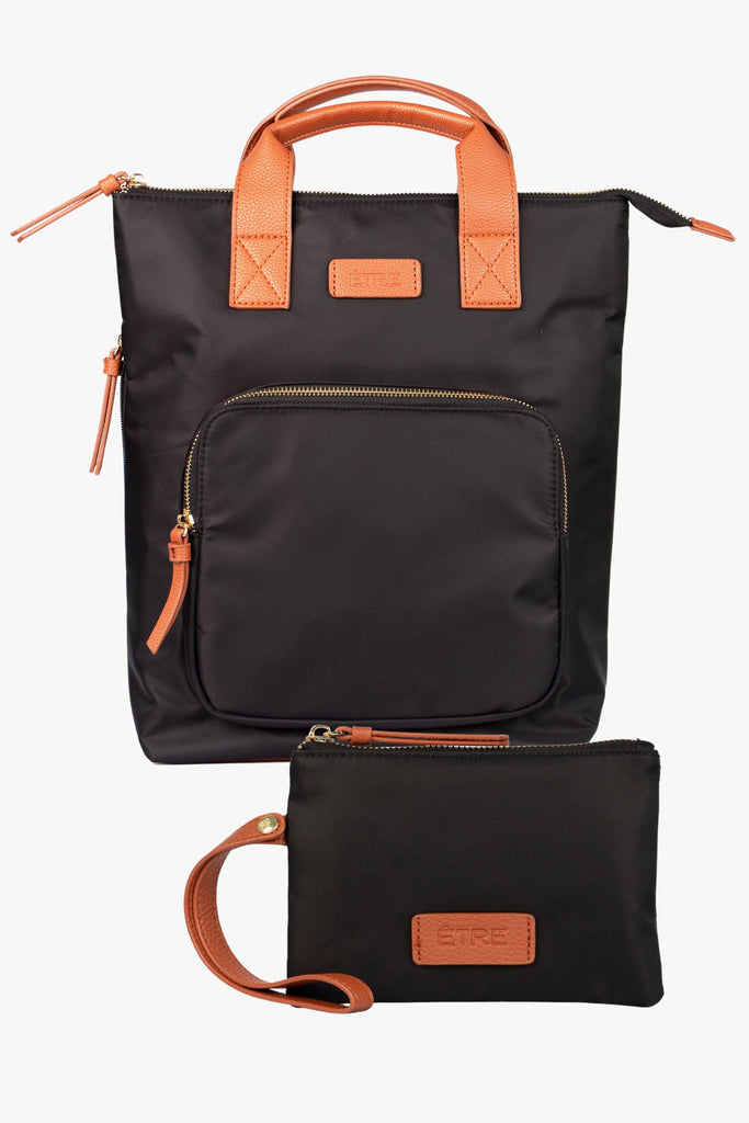 black-backpack-wristlet-purse-2-piece-set-rucksack-wallet