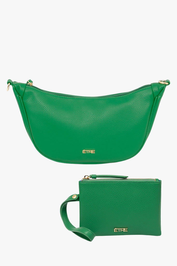 green-faux-leather-half-moon-bag-wristlet-purse-2-piece-set-handbag-wallet