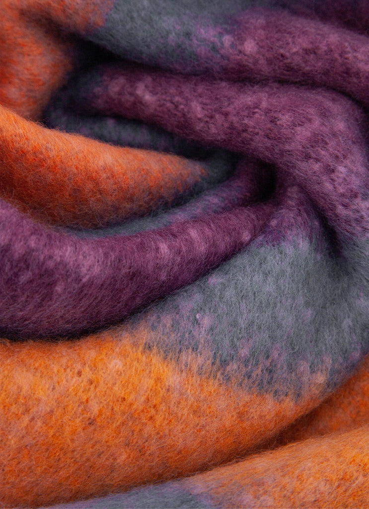 blair-lilac-orange-colour-block-stripe-heavyweight-scarf-close-up-warm-material
