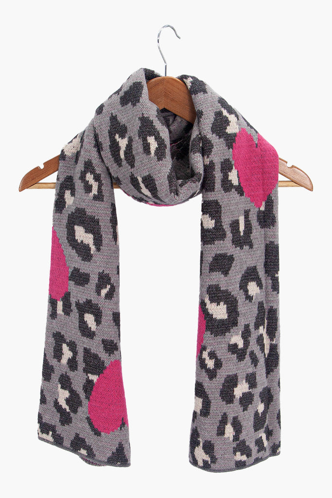 wylda-grey-leopard-and-hearts-heavyweight-scarf-draped-on-coat-hanger