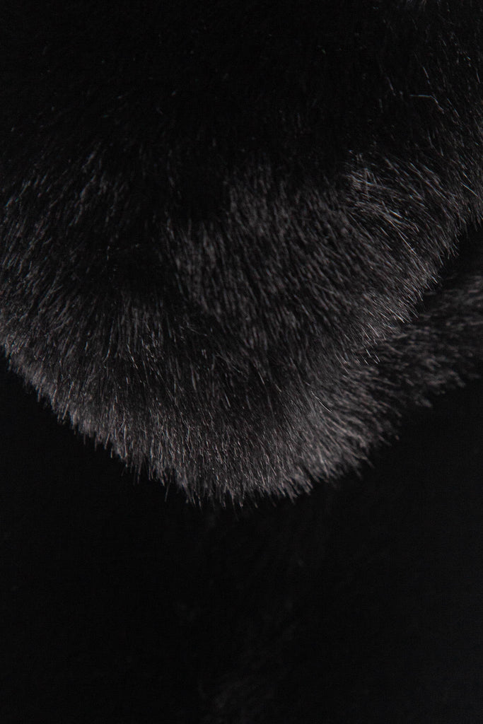 close up of the soft faux fur material