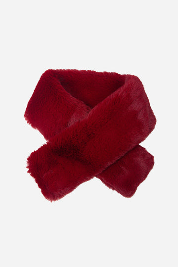 faux fur tuck through collar neck scarf in cranberry red