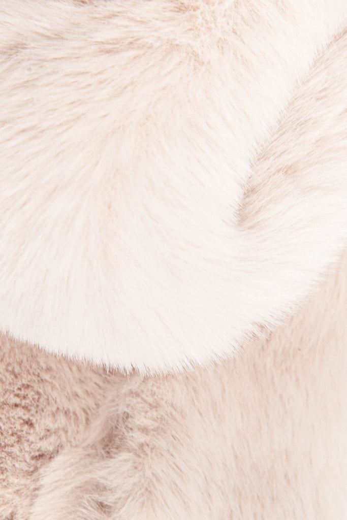 close up of the soft faux fur material