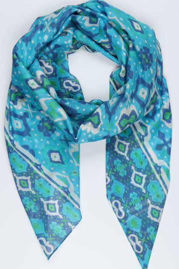 blue and green turkish ikat pattern cotton scarf