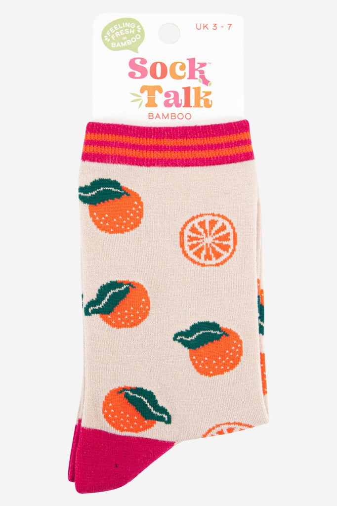 womens orange fruit bamboo ankle socks uk size 3-7