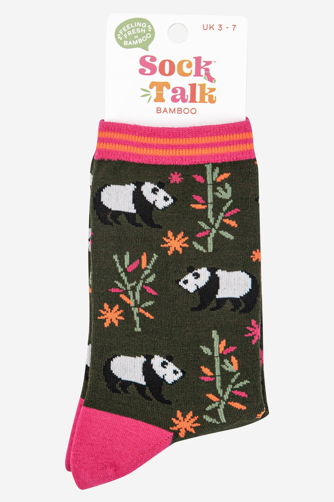 womens panda bamboo ankle socks in khaki green and fuchsia pink