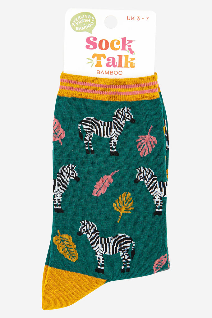 leaf and zebra print bamboo socks uk size 3-7