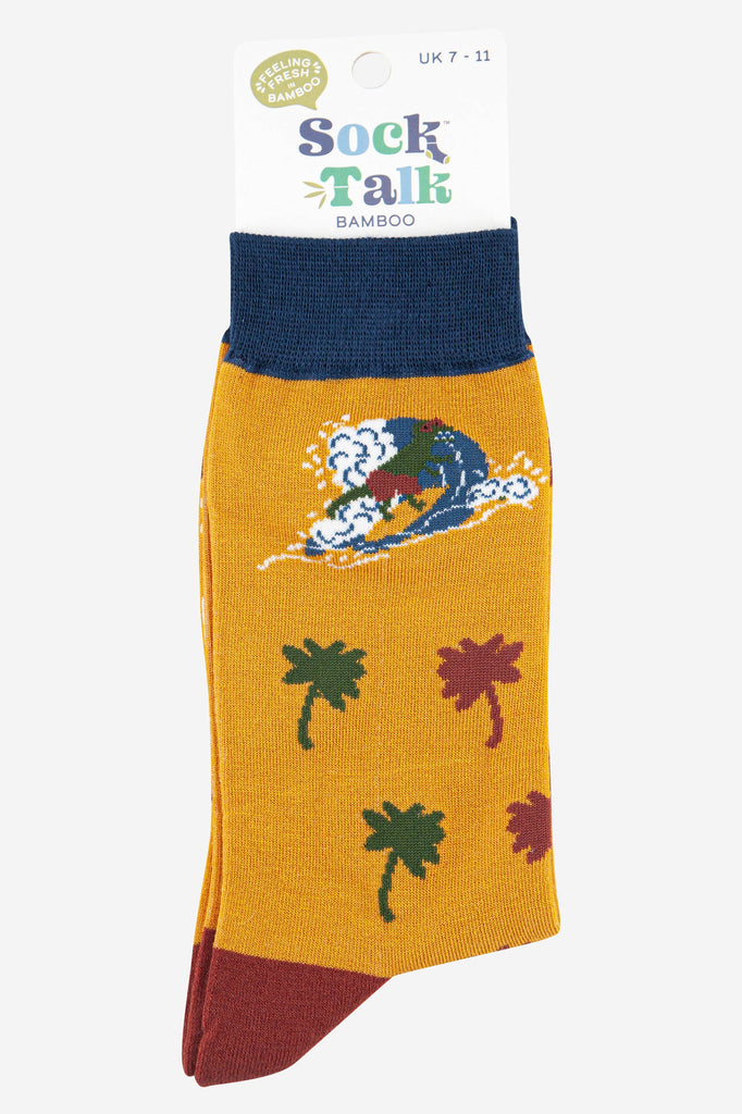 mens bamboo dinosaur surfing novelty dress socks uk size 7-11