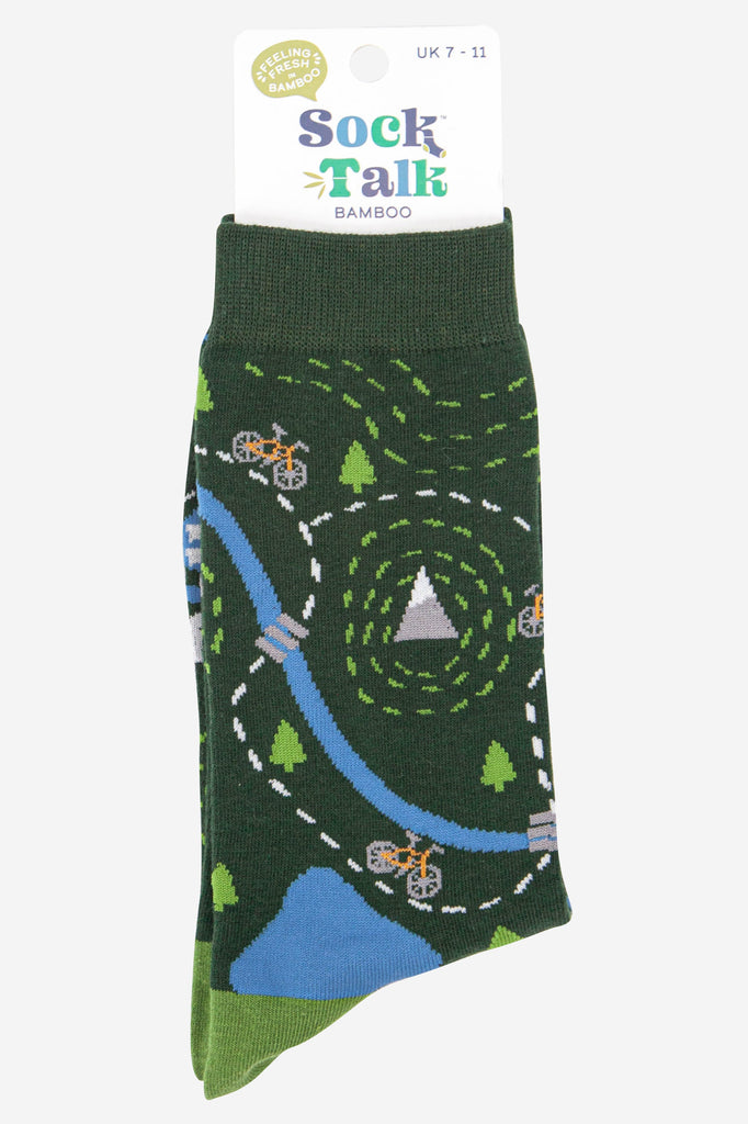 mens biking route map bamboo socks uk size 7-11