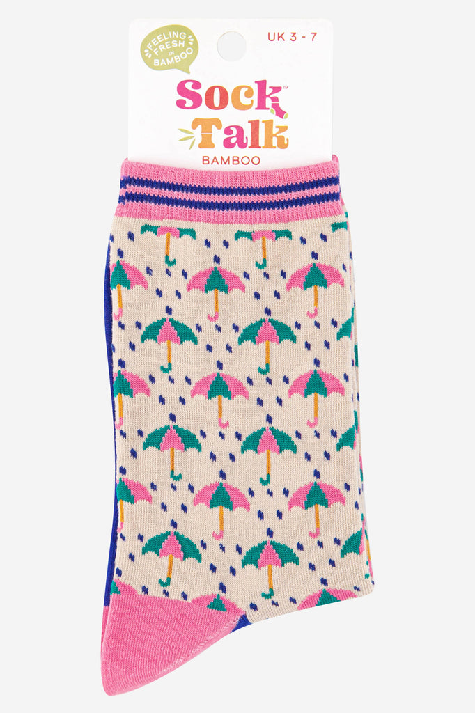 womens pink and cream umbrella pattern bamboo socks uk size 3-7