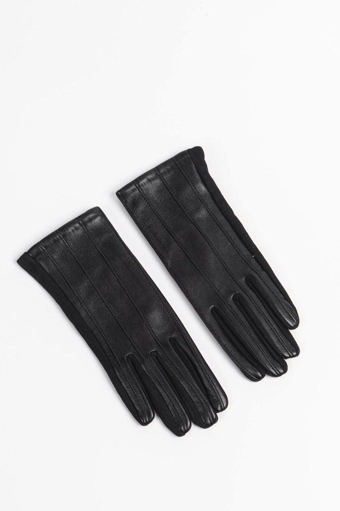 black vegan leather winter gloves
