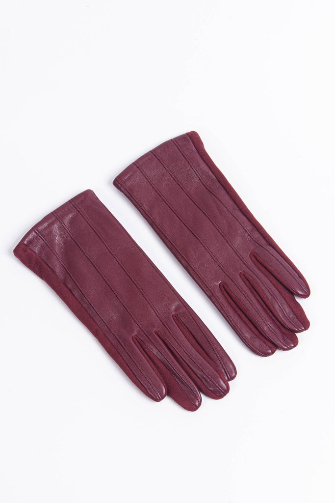 cranberry red vegan leather winter gloves