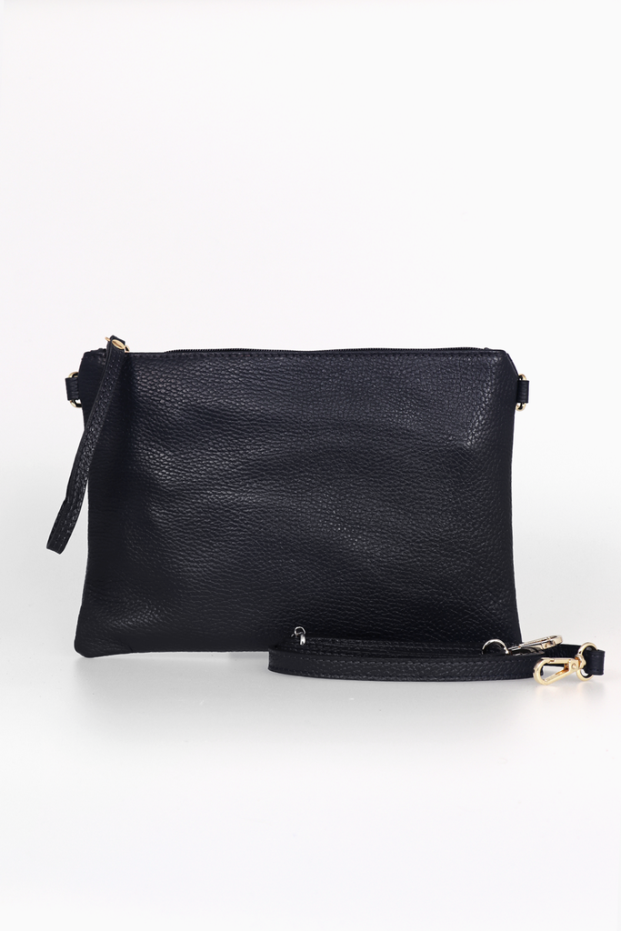 navy blue leather wristlet clutch bag