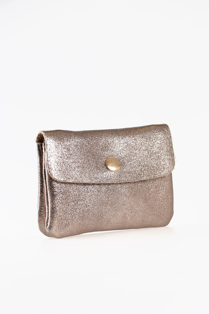rose gold coloured small leather coin purse