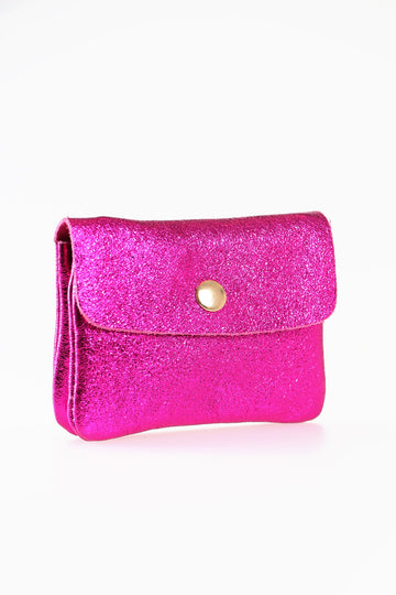metallic pink sparkly leather coin purse