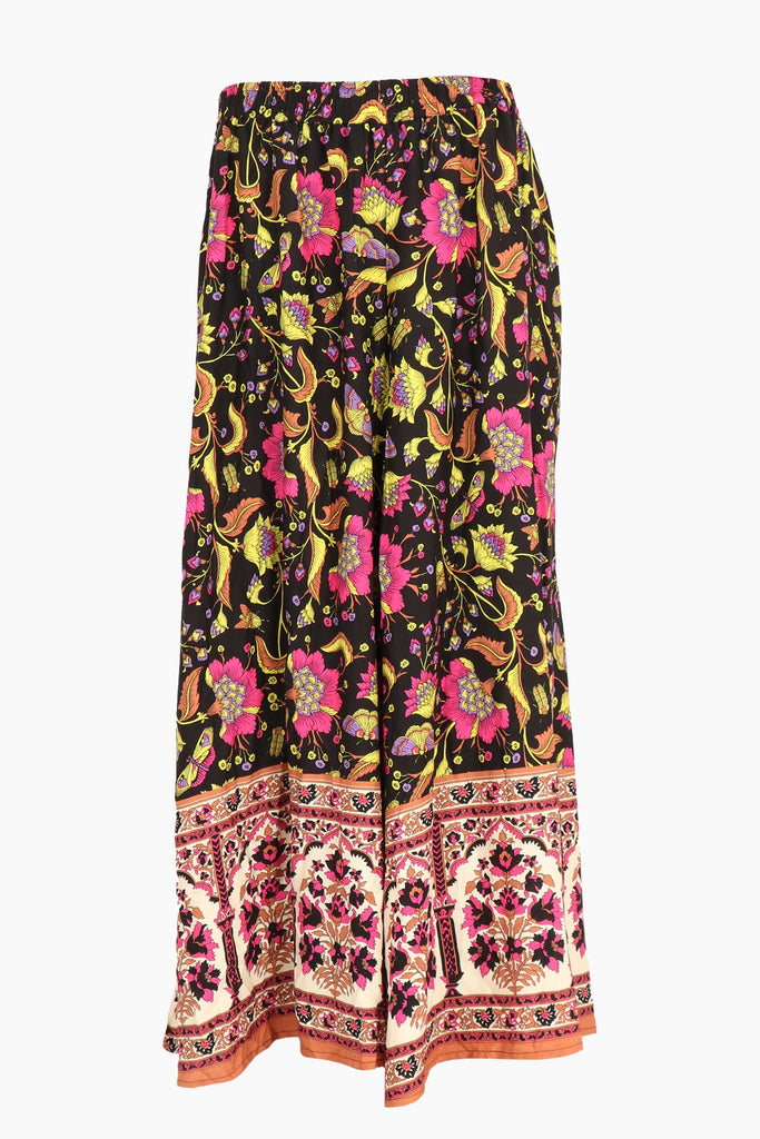 wide leg vintage floral print palazzo pants with an elasticated waist and side pockets