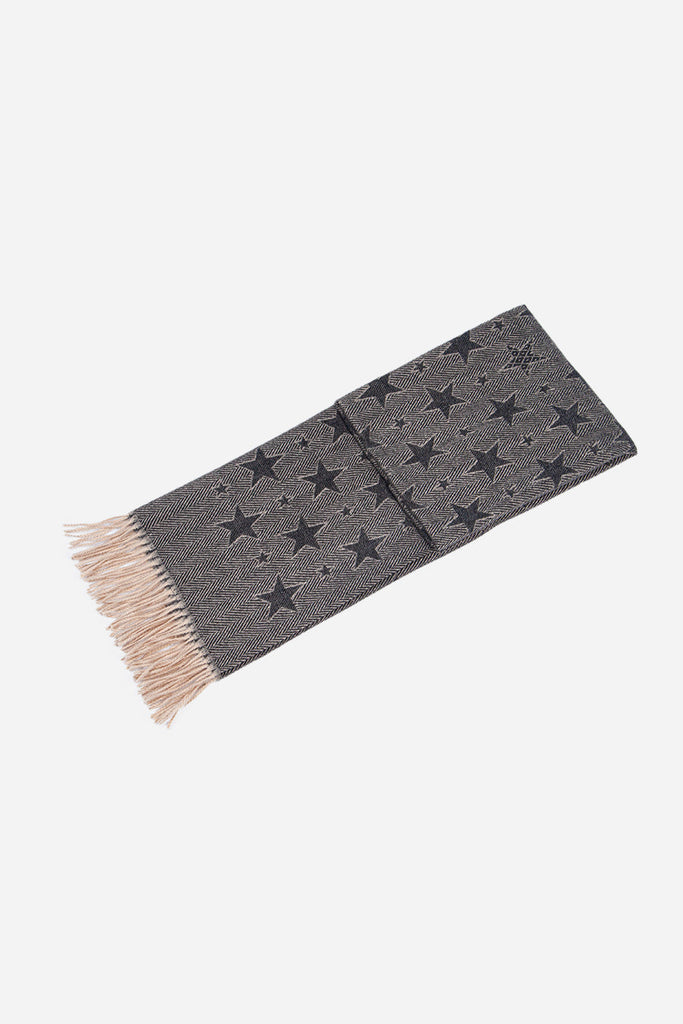 folded and laying flat showing the star pattern on the scarf