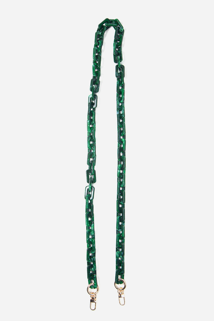 green square link acrylic bag strap with gold clip on hardware