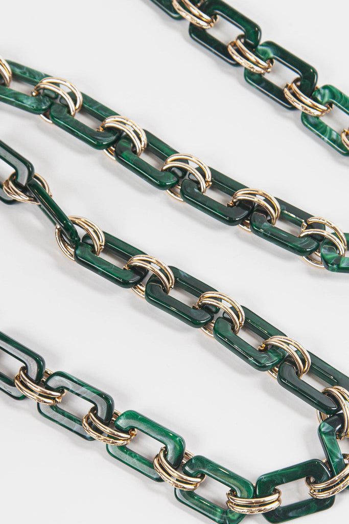 green acrylic bag strap with gold links 