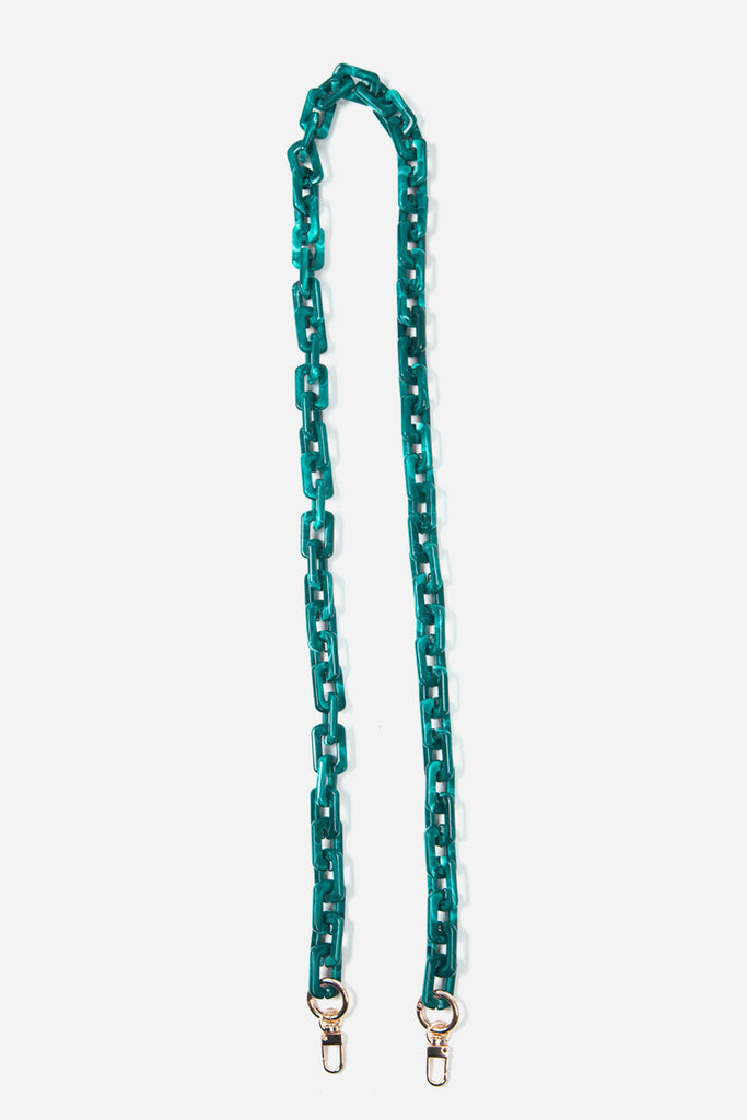 teal blue acrylic bag strap, square chain links