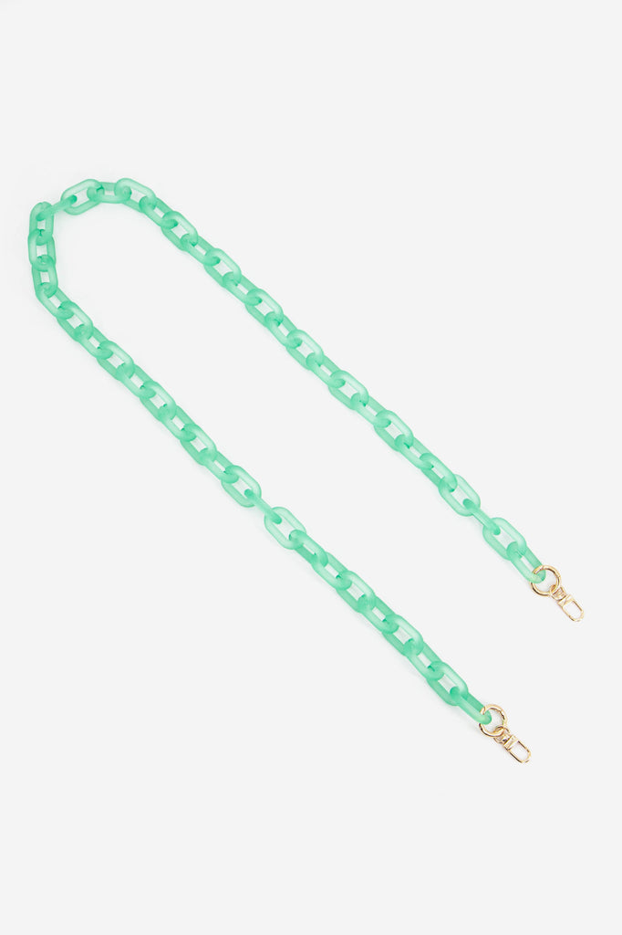 pastel green acrylic clip on bag strap with gold hardware