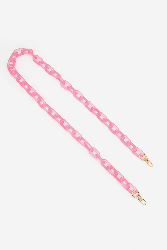 pastel pink frosted acrylic bag strap with gold clip on attachments