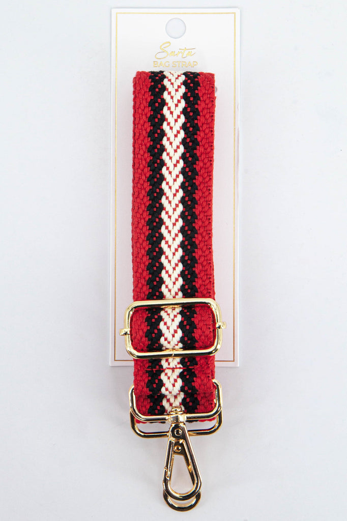 red woven cross body bag strap with gold clip on hardware